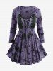 Floral Butterfly Print Top and Lace Up Pocket Ruffles Flare Pants Plus Size Outfit -  