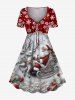 Christmas Snata Claus Sled Elk Snowflake Flowers Plaid Print Plus Size Matching Outfit For Couples -  