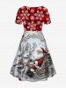 Christmas Snata Claus Sled Elk Snowflake Flowers Plaid Print Plus Size Matching Outfit For Couples -  