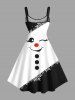 Christmas Snowman Face Snowflake Colorblock Print Plus Size Matching Outfit For Couples -  
