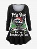 Christmas Tree Hat Cat Letters Print Long Sleeves T-shirt and Leggings Plus Size Matching Set -  