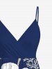 Robe à bretelles croisées à imprimé floral et feuilles grande taille, style hawaïen - Bleu Marine L