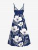 Robe à bretelles croisées à imprimé floral et feuilles grande taille, style hawaïen - Bleu Marine L