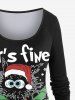 Plus Size Christmas Tree Hat Cat Letters Print Long Sleeves T-shirt -  