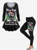 Plus Size Christmas Tree Hat Cat Letters Print Long Sleeves T-shirt -  