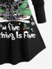 Plus Size Christmas Tree Hat Cat Letters Print Long Sleeves T-shirt -  
