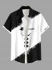 Plus Size Christmas Snowman Face Snowflake Colorblock Print Buttons Pocket Shirt For Men -  