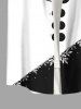 Chemise homme grande taille à boutons et poche, imprimé colorblock bonhomme de neige et flocons de neige, motif bonhomme de neige. - Noir 4XL