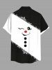 Plus Size Christmas Snowman Face Snowflake Colorblock Print Buttons Pocket Shirt For Men -  