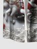 Plus Size Christmas Snata Claus Sled Elk Snowflake Flowers Print Buttons Pocket Shirt For Men -  