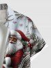 Plus Size Christmas Snata Claus Sled Elk Snowflake Flowers Print Buttons Pocket Shirt For Men -  