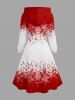 Plus Size Christmas Snowflake Colorblock Print Lace Up Drawstring Hoodie Dress -  