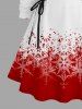Plus Size Christmas Snowflake Colorblock Print Lace Up Drawstring Hoodie Dress -  
