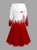Plus Size Christmas Tree Elk Colorblock Print Lace Up Drawstring Hoodie Dress -  