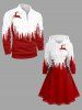 Plus Size Christmas Tree Elk Colorblock Print Lace Up Drawstring Hoodie Dress -  