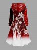 Robe à capuche grande taille à imprimé flocons de neige ombré, paillettes et colorblock, laçage et cordon de serrage - Rouge L