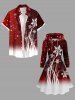 Robe à capuche grande taille à imprimé flocons de neige ombré, paillettes et colorblock, laçage et cordon de serrage - Rouge L