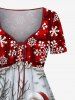 Plus Size Christmas Snata Claus Sled Elk Snowflake Flowers Plaid Print Cinched Dress -  