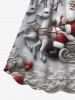 Plus Size Christmas Snata Claus Sled Elk Snowflake Flowers Plaid Print Cinched Dress -  