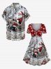 Plus Size Christmas Snata Claus Sled Elk Snowflake Flowers Plaid Print Cinched Dress -  