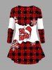 Plus Size Christmas Hat Plaid Snowflake Print Long Sleeves T-shirt -  