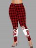 Plus Size Christmas Hat Plaid Snowflake Print Leggings -  