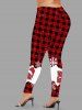 Plus Size Christmas Hat Plaid Snowflake Print Leggings -  