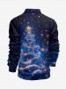 Plus Size Glitter Christmas Tree Galaxy Print Half Zipper Long Sleeves Polo Shirt For Men -  