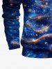 Plus Size Glitter Christmas Tree Galaxy Print Half Zipper Long Sleeves Polo Shirt For Men -  