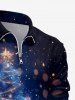 Plus Size Glitter Christmas Tree Galaxy Print Half Zipper Long Sleeves Polo Shirt For Men -  