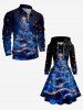 Plus Size Glitter Christmas Tree Galaxy Print Lace Up A Line Hooded Dress -  