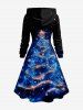 Plus Size Glitter Christmas Tree Galaxy Print Lace Up A Line Hooded Dress -  