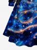 Plus Size Glitter Christmas Tree Galaxy Print Lace Up A Line Hooded Dress -  