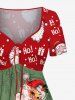 Plus Size Christmas Santa Claus Gift Letter Candy Branch Print Cinched A Line Dress -  