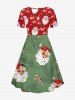 Plus Size Christmas Santa Claus Gift Letter Candy Branch Print Cinched A Line Dress -  