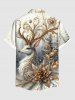 Chemise à boutons pour homme, grande taille, motif floral vintage, sapin de Noël et boule d'élans - Bronze 6XL