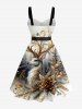 Robe trapèze à boutons, imprimé floral vintage, grande taille, motif sapin de Noël et bal des élans, ceinture amovible - Abricot L