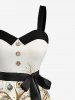 Robe trapèze à boutons, imprimé floral vintage, grande taille, motif sapin de Noël et bal des élans, ceinture amovible - Abricot L