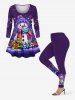 Plus Size Christmas Snowflake Snowman Colorful Flower Print Long Sleeves T-shirt -  