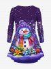 Plus Size Christmas Snowflake Snowman Colorful Flower Print Long Sleeves T-shirt -  