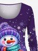 Plus Size Christmas Snowflake Snowman Colorful Flower Print Long Sleeves T-shirt -  