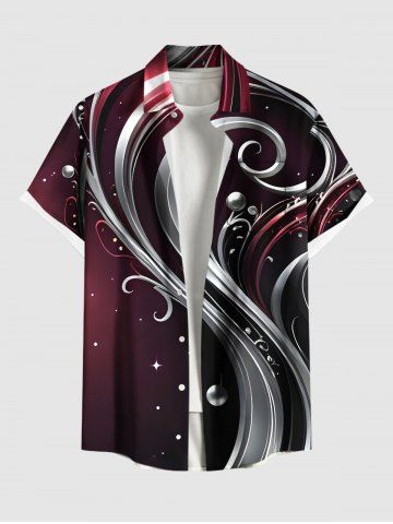 Plus Size Christmas Ball Curve Ombre Print Button Pocket Shirt For Men - BLACK - 5XL