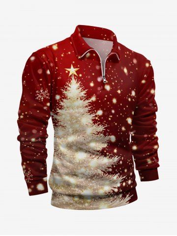 Plus Size Christmas Tree Star Light Glitter 3D Print Zipper Polo Shirt For Men - BLACK - XS