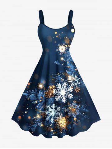 Plus Size Christmas Snowflake Leaf Glitter 3D Print Tank Dress - NAVY BLUE - 6X