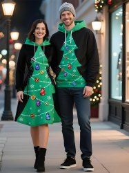 Cosplay Christmas Tree Ball Snowflake Print Plus Size Matching Outfit For Couples -  