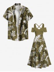 Coconut Tree Tropical Leaf Flower Print Plus Size Matching Hawaii Beach Outfit For Couples -  