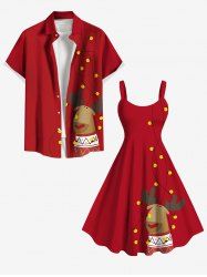 Christmas Light Elk Print Plus Size Matching Outfit For Couples -  