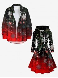 Christmas Snowflake Dip Dye Ombre Print Plus Size Matching Outfit For Couples -  