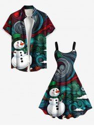 Christmas Snowman Spiral Cloud Print Plus Size Matching Outfit For Couples -  