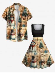 Christmas Tree Snowman Ombre Music Symbol Print Plus Size Matching Outfit For Couples -  